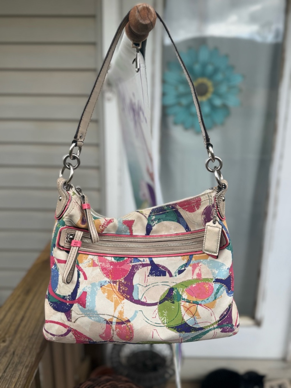 Coach Poppy Multicolor Abstract Print Shoulder Bag - Cream Base